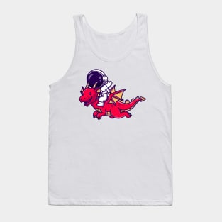 Astronaut Riding Dragon Cartoon Tank Top